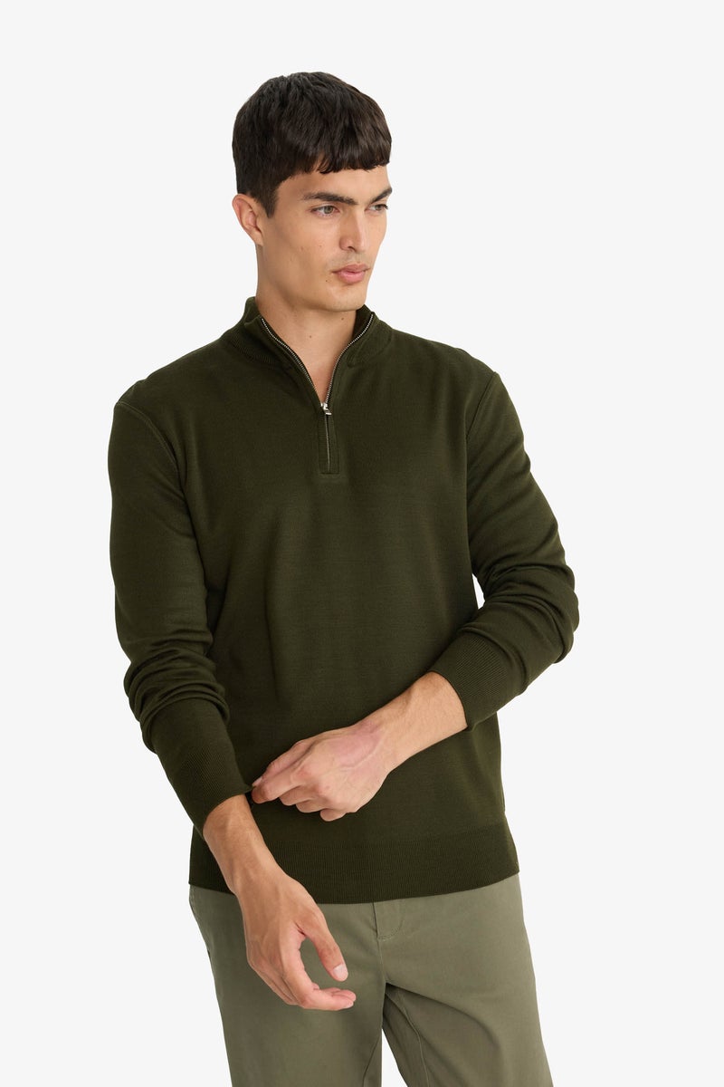 DeFacto Green Man Standard Fit Zipper Knitwear Pullover Casual - Image 4